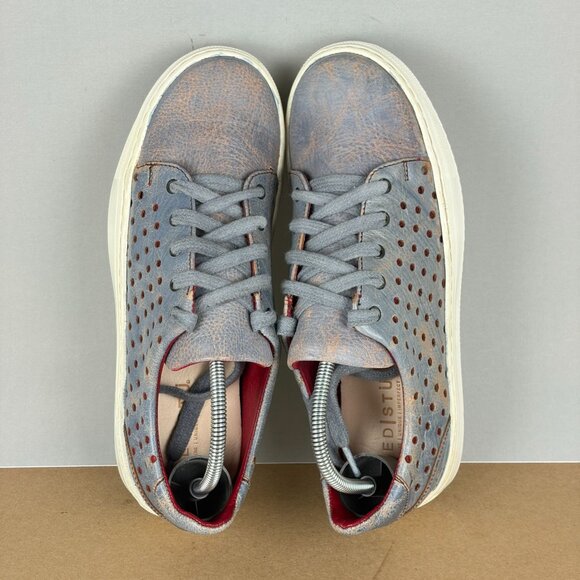 Bed Stu Lyne Perforated Leather Sneakers Womens 7 Blue Red Low Top Lace Up - Picture 9 of 10